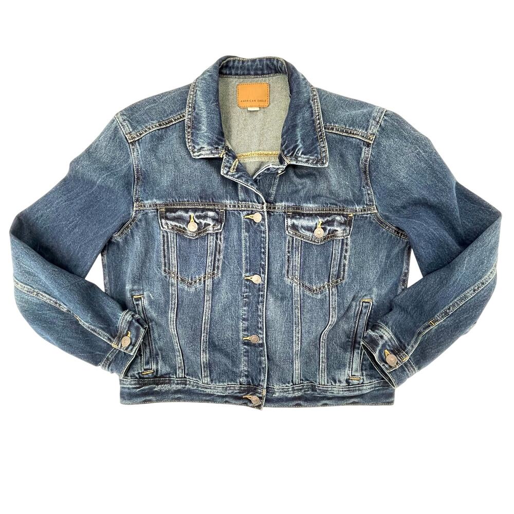 American Eagle Women's Denim Jacket Button Up Short, 100% Cotton, Sz. L - Picture 2 of 8
